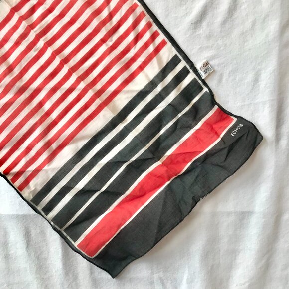 Vintage ECHO Striped Scarf Wrap Shawl Cotton Red Black Stripes 12 X 54" France - Picture 5 of 13